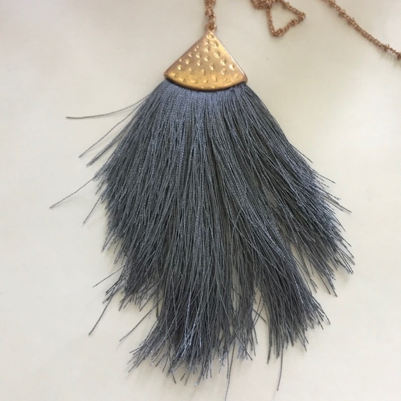 Long Grey Fringe Pendant Necklace - Picture 2 of 7